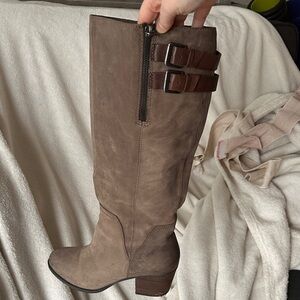 Aldo Taupe Heeled Boots with Buckle Detail